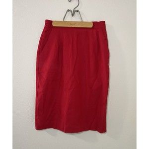 Vintage Norton McNaughton Red Pencil Skirt Size 6 100% Wool Back Zip W/Pockets